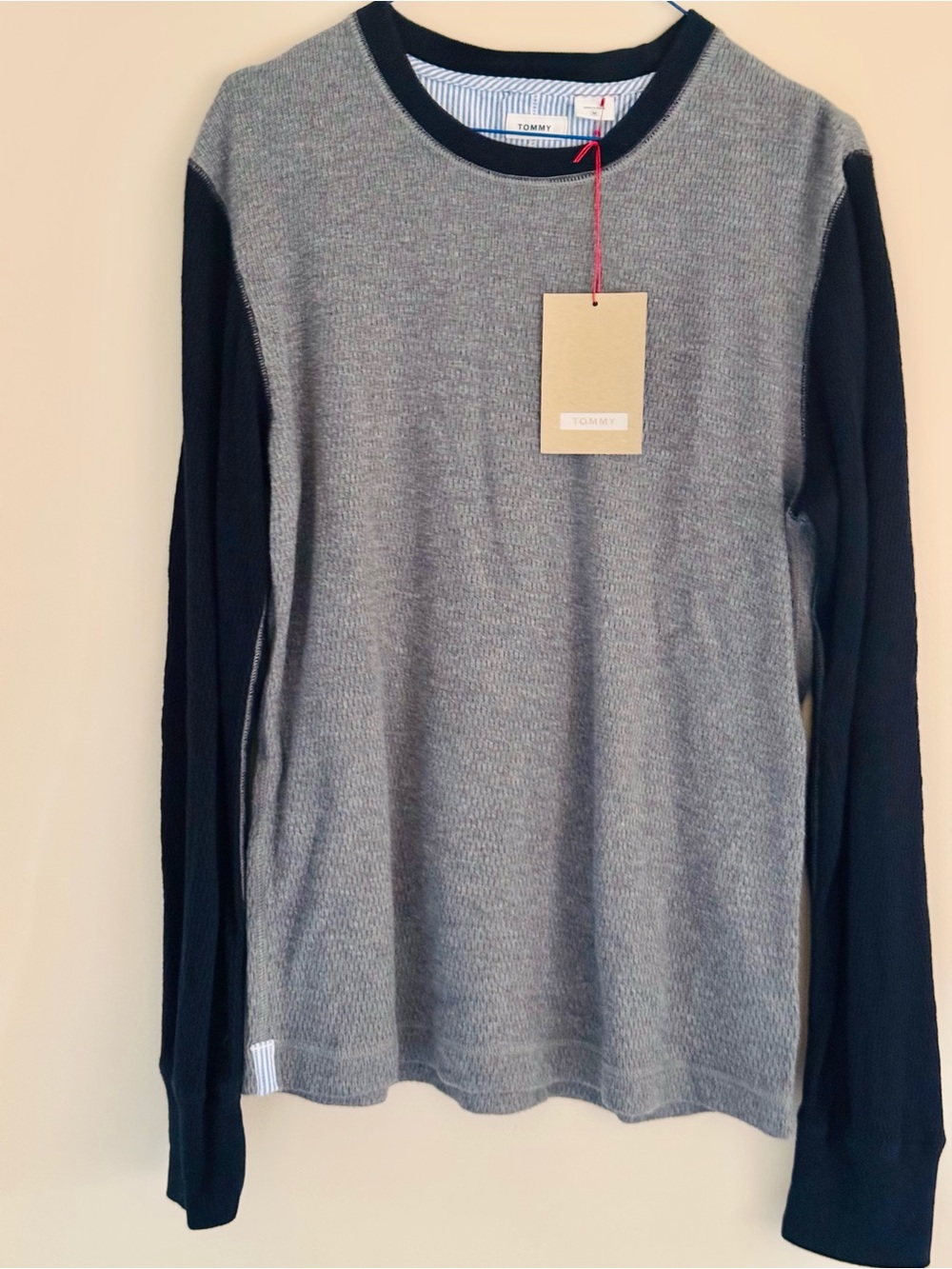 Tommy Hilfiger Men's Gray Body with Black Sleeves Crewneck Sweater